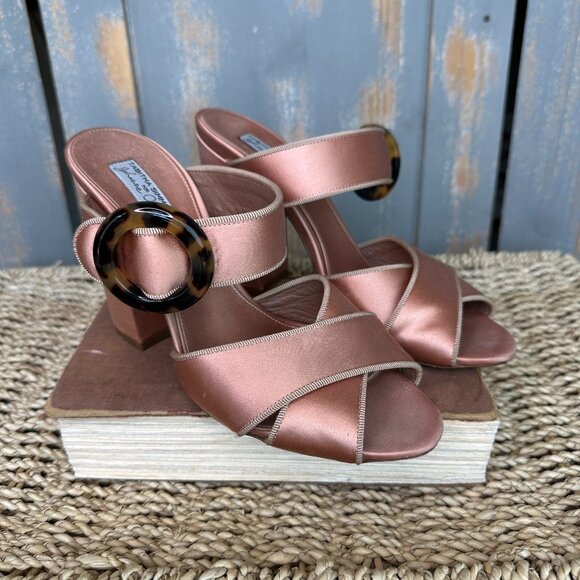 Tabitha Simmons for Johanna Ortiz Shoes - Tabitha Simmons For Johanna Ortiz Reyner Buckled Satin Block Heel Rose Sz 7 1/2